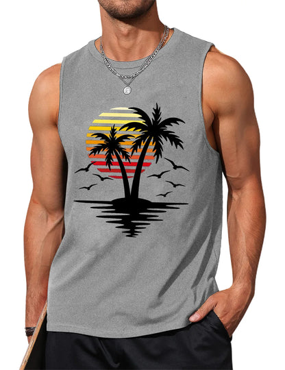 Palm Tree Sleeveless Muscle Tank Top