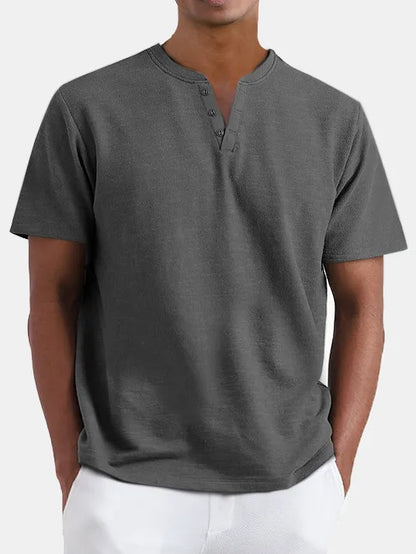 Solid Color Henley Short Sleeve T-Shirt