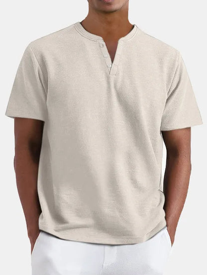 Solid Color Henley Short Sleeve T-Shirt