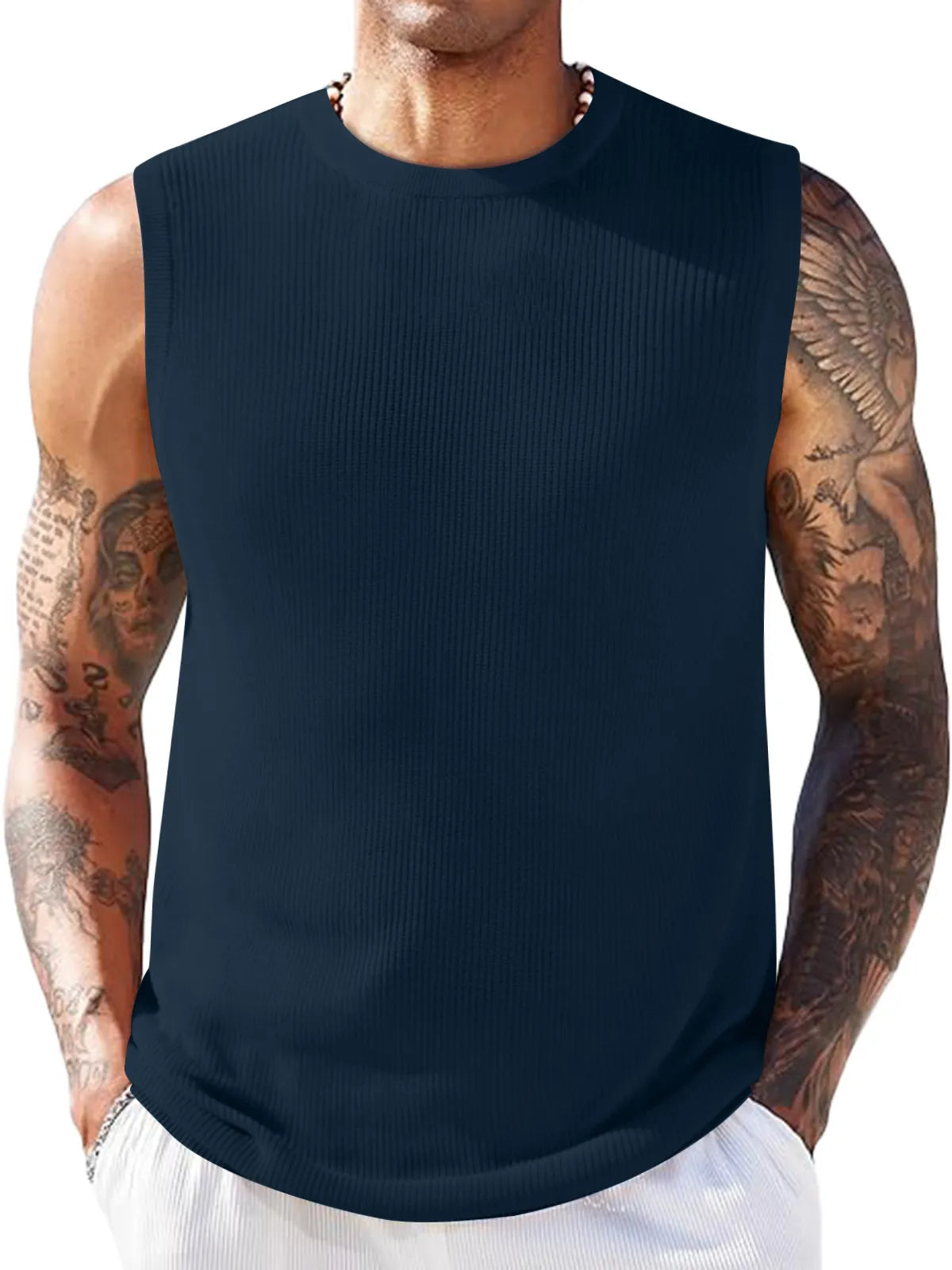 Ribbed Round Neck Sleeveless Vest