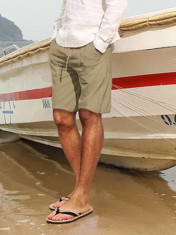 Cotton Hemp Multi-Pocket Drawstring Shorts