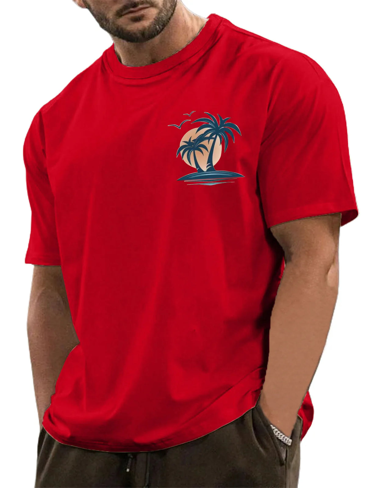 Pure Cotton Palm Tree Print Short Sleeve T-Shirt