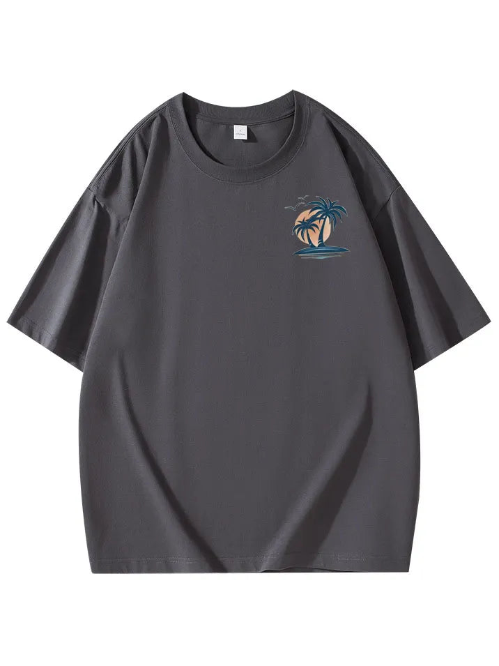 Pure Cotton Palm Tree Print Short Sleeve T-Shirt