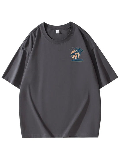 Pure Cotton Palm Tree Print Short Sleeve T-Shirt