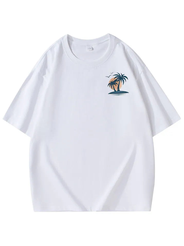 Pure Cotton Palm Tree Print Short Sleeve T-Shirt