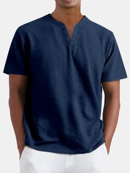 Solid Color Henley Short Sleeve T-Shirt