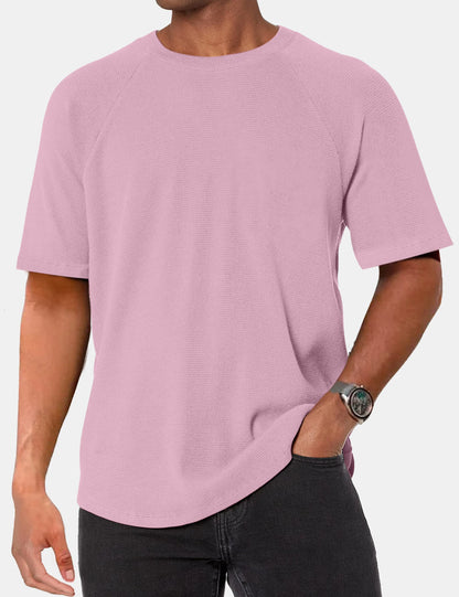 Solid Color Waffle Raglan Short Sleeve T-Shirt