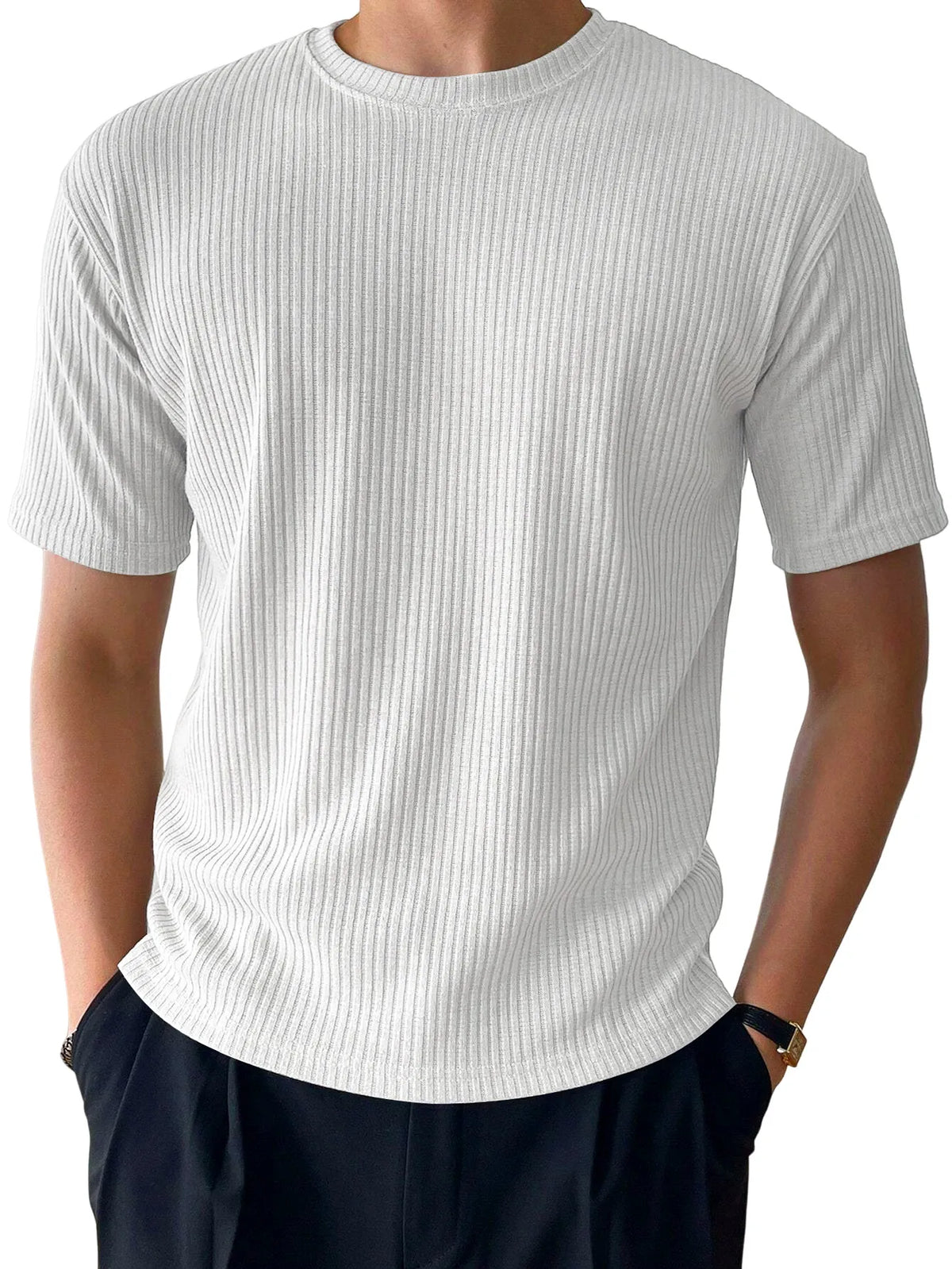 Loose Textured Striped Short Sleeve T-Shirt