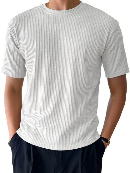 Loose Textured Striped Short Sleeve T-Shirt