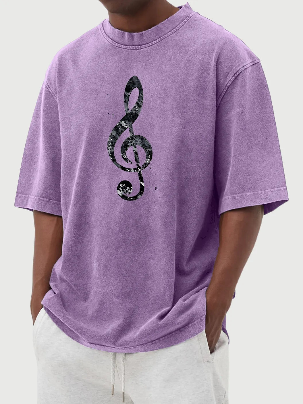 Vintage Washed Distressed Note Print Short Sleeve T-Shirt