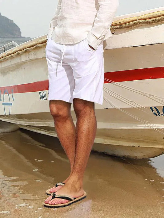 Cotton Hemp Multi-Pocket Drawstring Shorts