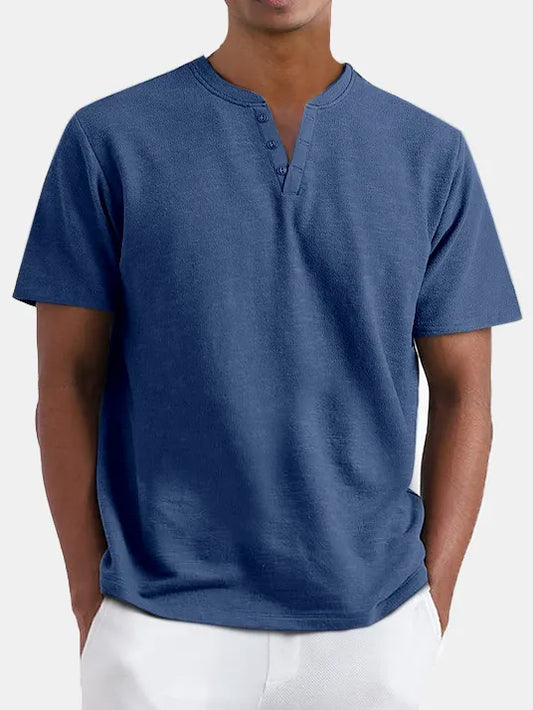 Solid Color Henley Short Sleeve T-Shirt