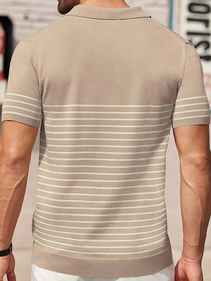Contrast Stripe Ice Silk Knit Polo Shirt