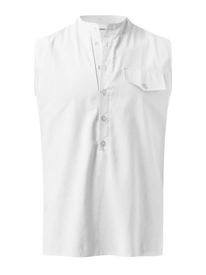 Cotton Linen Henley Sleeveless Vest