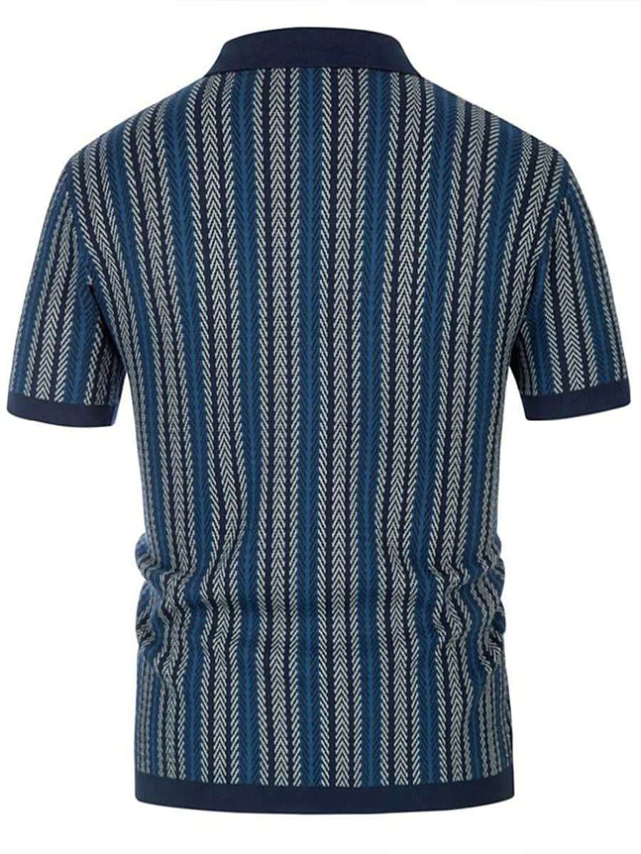 Striped Jacquard Knit Polo Shirt