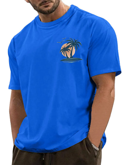 Pure Cotton Palm Tree Print Short Sleeve T-Shirt