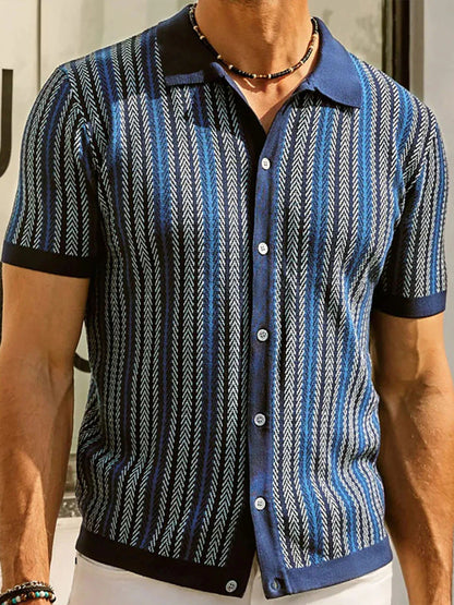 Striped Jacquard Knit Polo Shirt