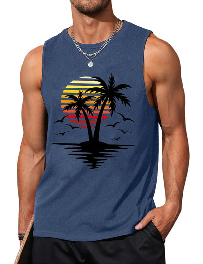 Palm Tree Sleeveless Muscle Tank Top
