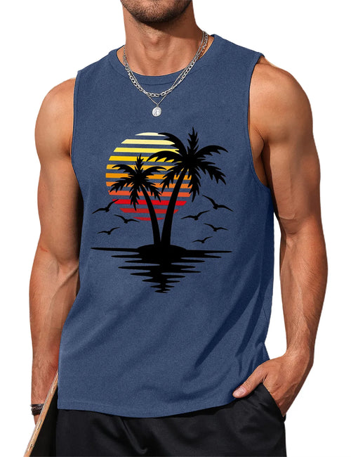 Palm Tree Sleeveless Muscle Tank Top