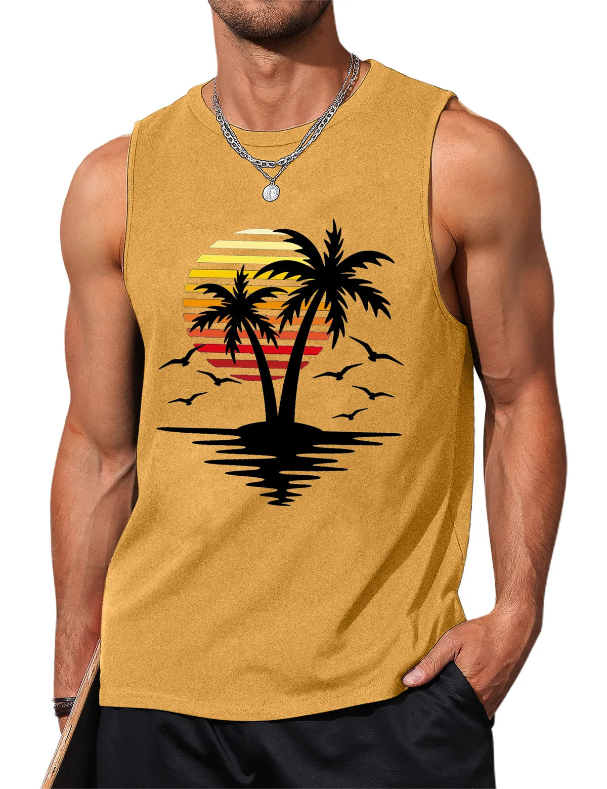 Palm Tree Sleeveless Muscle Tank Top