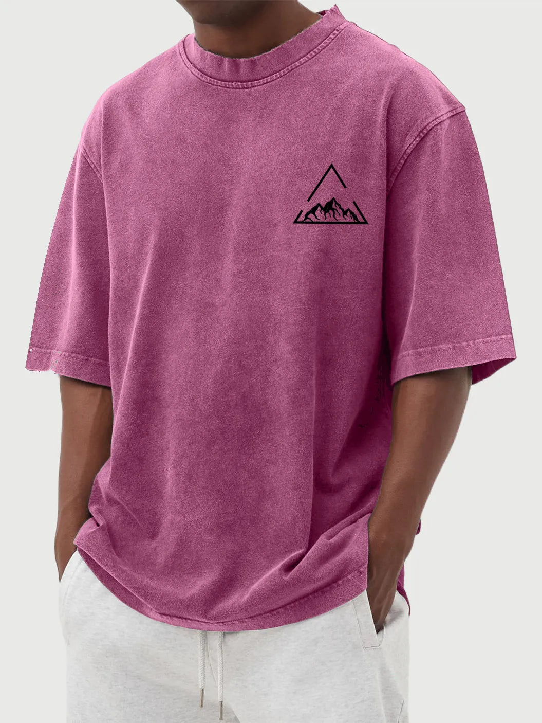 Vintage Wash Triangle Mountain Print Short Sleeve T-Shirt