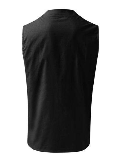 Cotton Linen Henley Sleeveless Vest