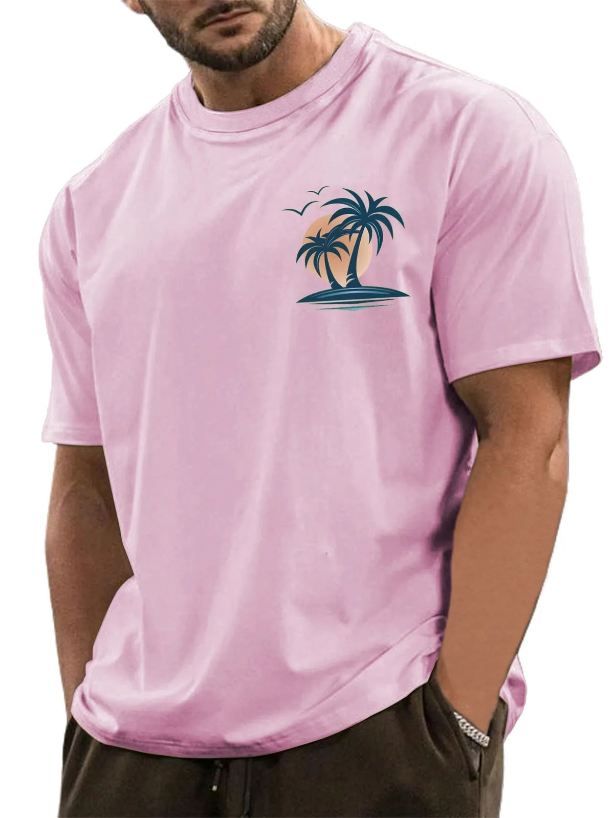 Pure Cotton Palm Tree Print Short Sleeve T-Shirt