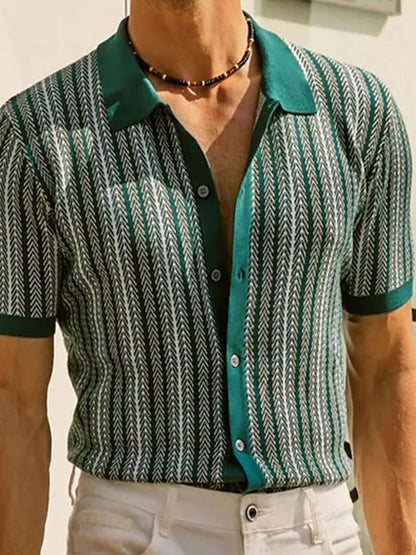 Striped Jacquard Knit Polo Shirt
