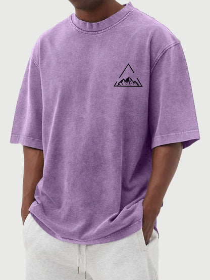 Vintage Wash Triangle Mountain Print Short Sleeve T-Shirt