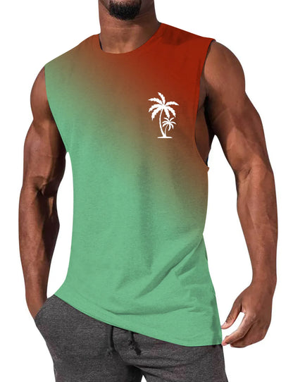 Gradient Color Palm Tree Hawaiian Print Sleeveless T-Shirt