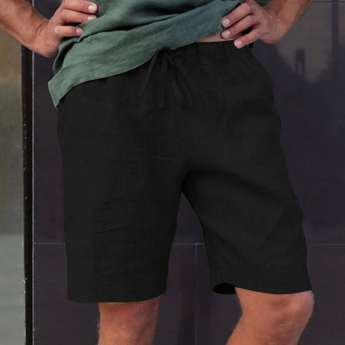 Linen Multi-Pocket Drawstring Shorts