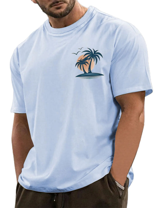 Pure Cotton Palm Tree Print Short Sleeve T-Shirt