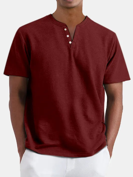 Solid Color Henley Short Sleeve T-Shirt