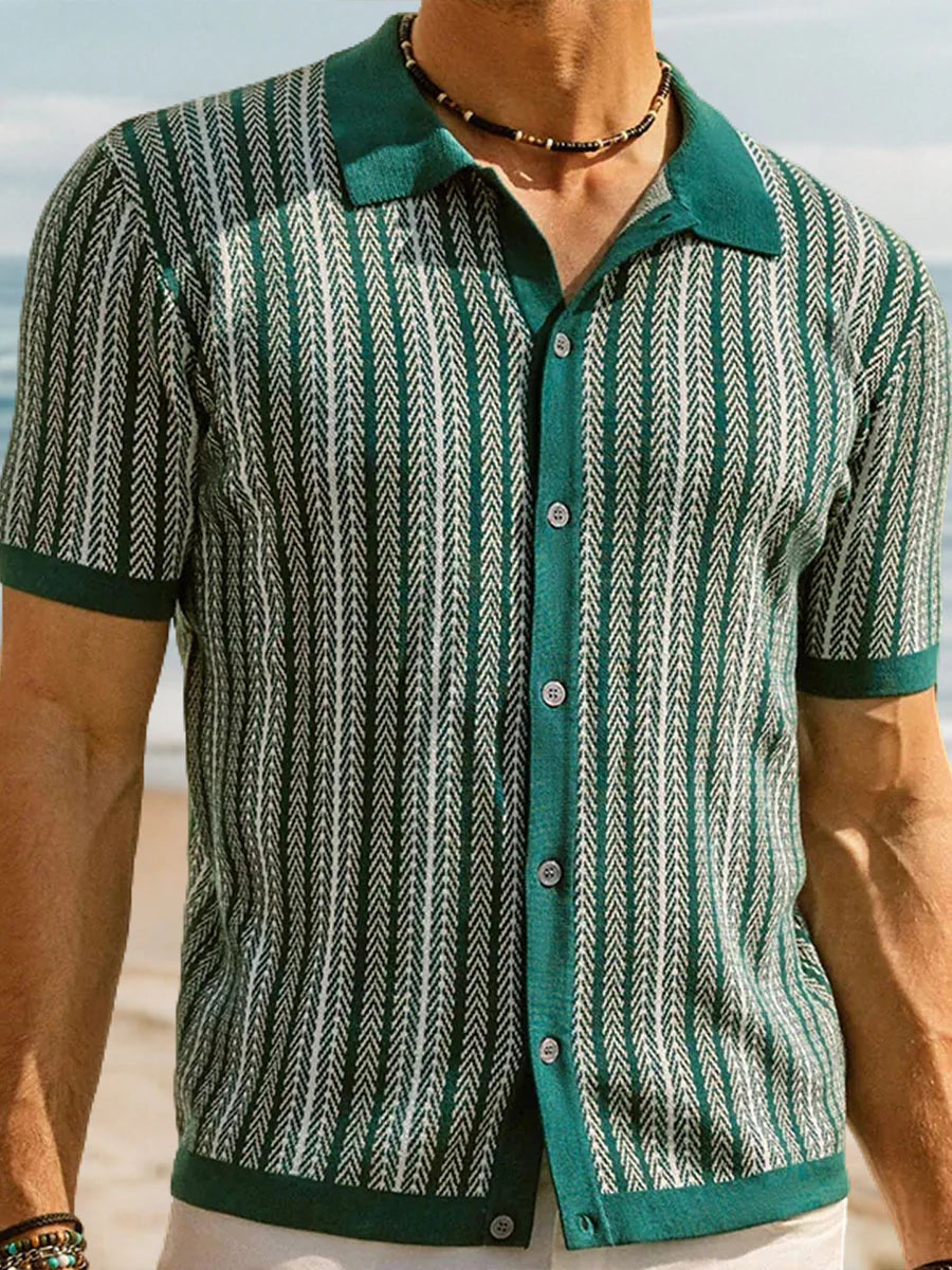Striped Jacquard Knit Polo Shirt