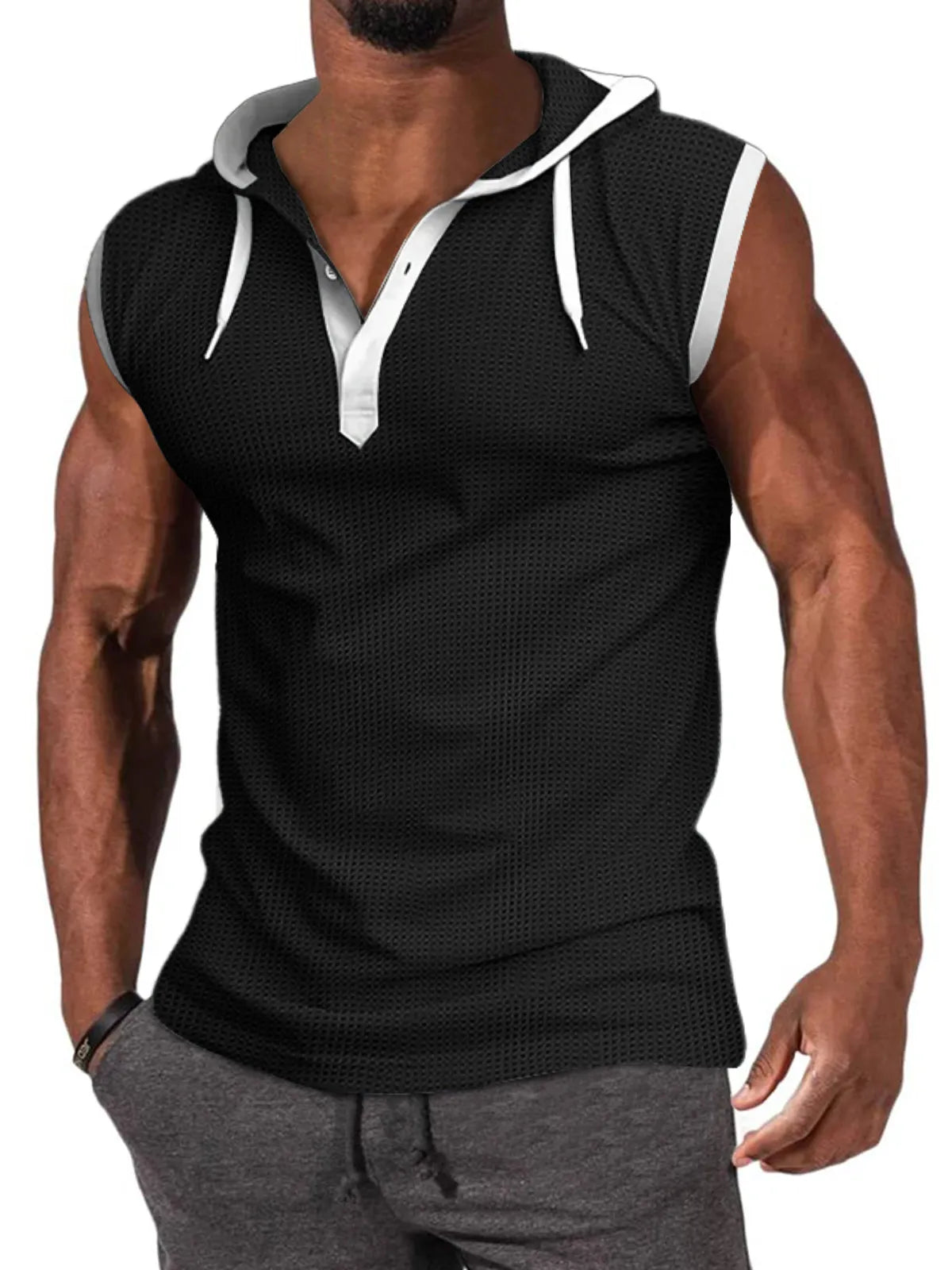 Waffle Hooded Sleeveless Tank Top