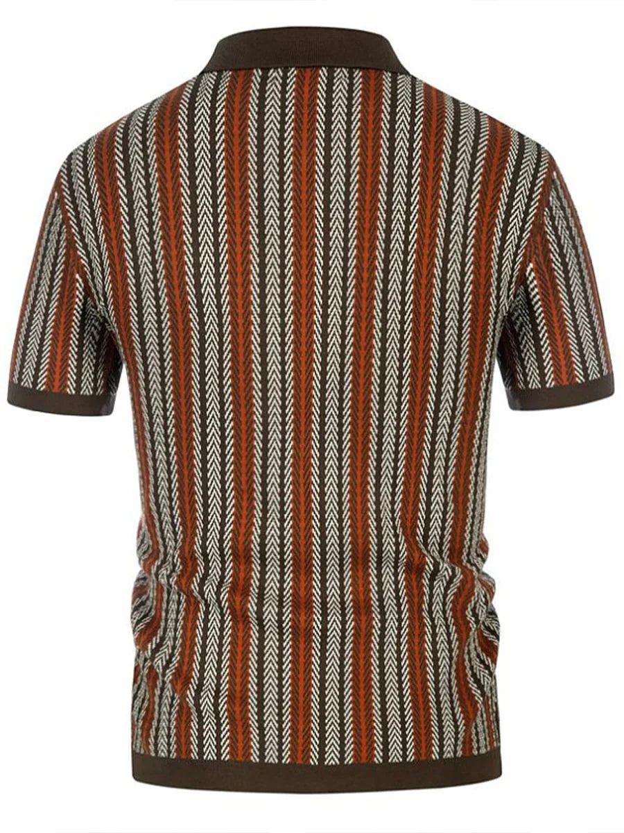 Striped Jacquard Knit Polo Shirt