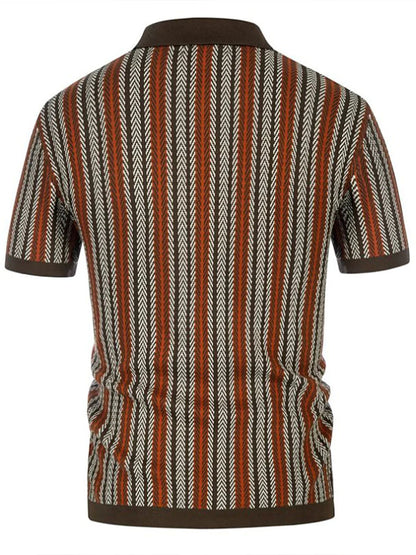 Striped Jacquard Knit Polo Shirt