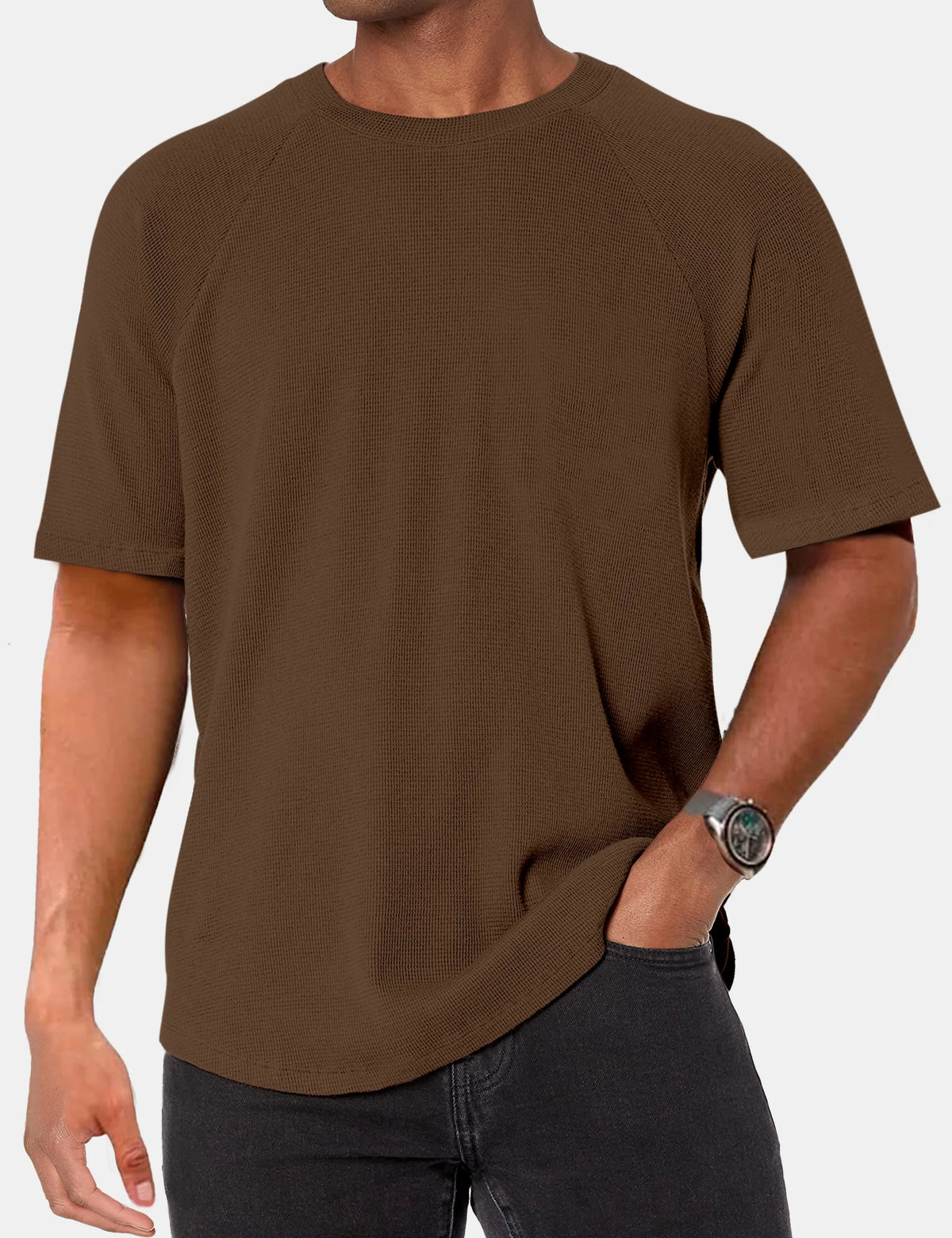 Solid Color Waffle Raglan Short Sleeve T-Shirt