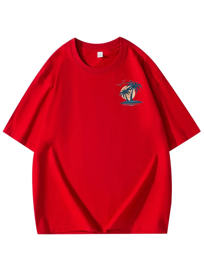 Pure Cotton Palm Tree Print Short Sleeve T-Shirt
