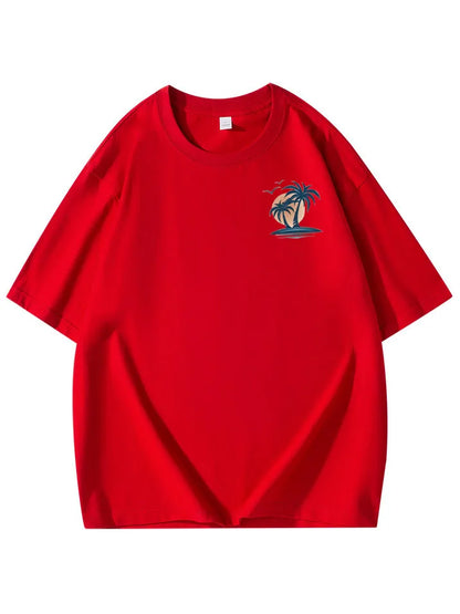Pure Cotton Palm Tree Print Short Sleeve T-Shirt
