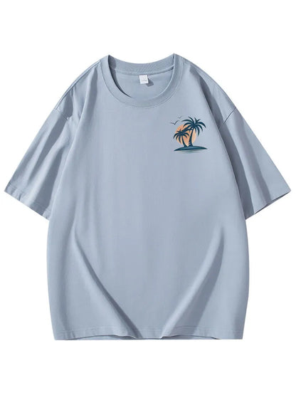 Pure Cotton Palm Tree Print Short Sleeve T-Shirt