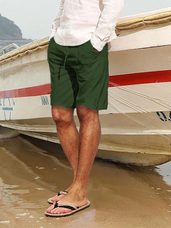 Cotton Hemp Multi-Pocket Drawstring Shorts
