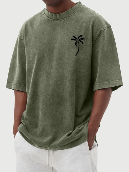 Vintage Washed Distressed Coconut Print Short Sleeve T-Shirt