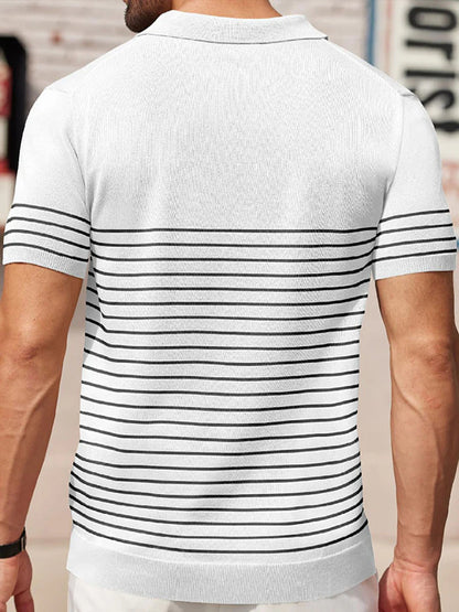 Contrast Stripe Ice Silk Knit Polo Shirt