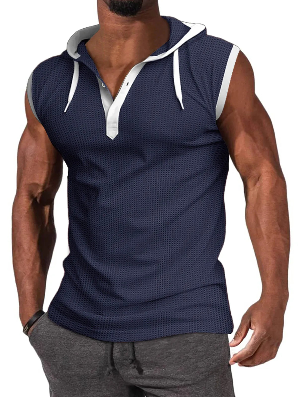 Waffle Hooded Sleeveless Tank Top