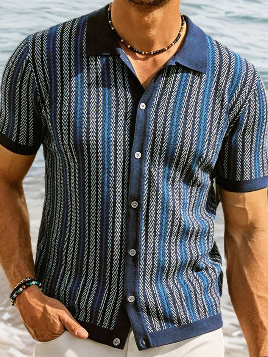 Striped Jacquard Knit Polo Shirt