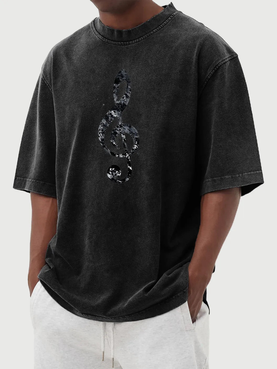 Vintage Washed Distressed Note Print Short Sleeve T-Shirt