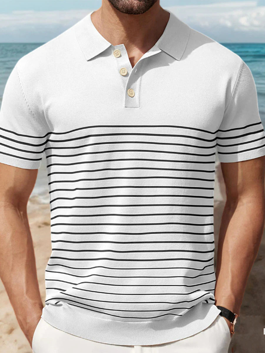 Contrast Stripe Ice Silk Knit Polo Shirt