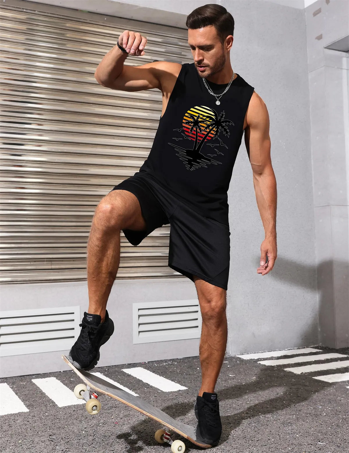 Palm Tree Sleeveless Muscle Tank Top