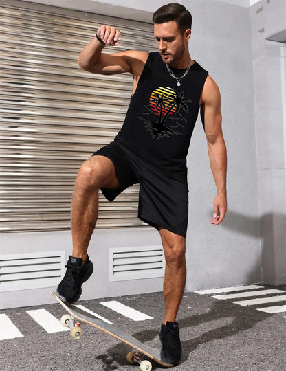 Palm Tree Sleeveless Muscle Tank Top